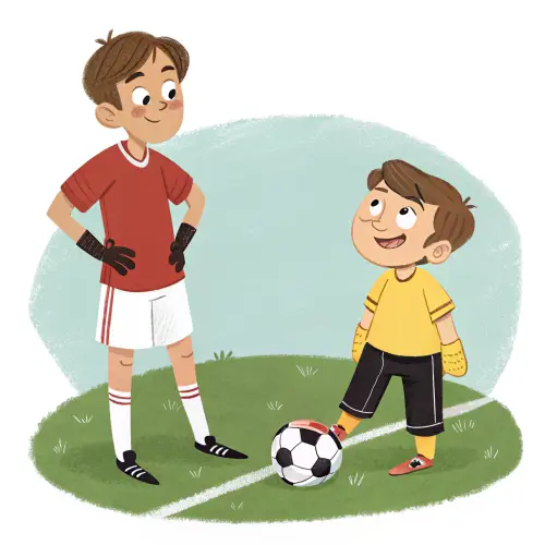 Pixar Style Drawing of Kids Playing Soccer