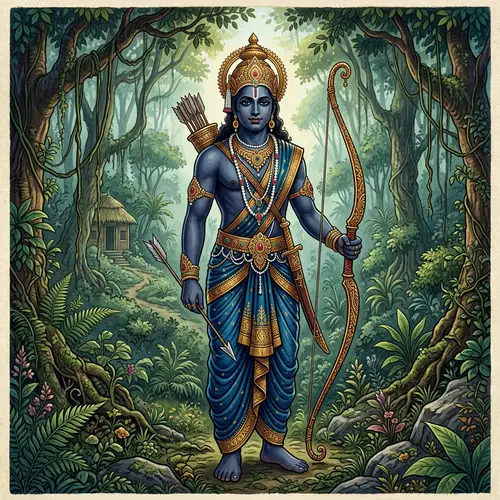 Mythological Prince Illustration - Divine Warrior in Royal Attire