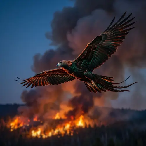 Majestic Avian Creature Soaring Through Radiant Flames