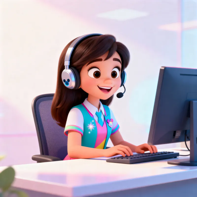 Cheerful Disney-Style Call Center Girl Animation