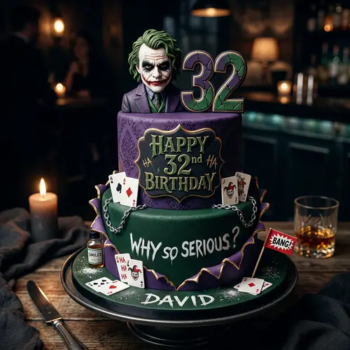 Joker Themed Adult Birthday Cake | Dark Green & Purple