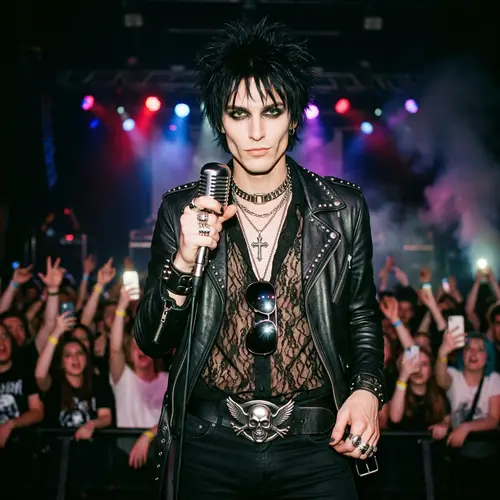 Rock Band Lead Vocalist with Unique Fashion Style