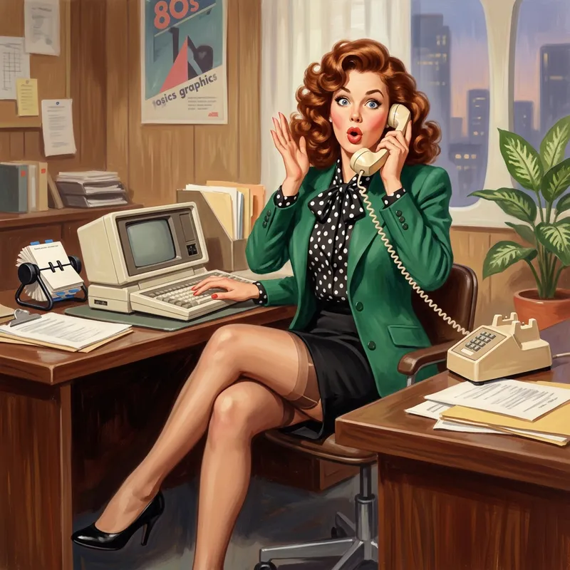 Stylish Pinup Business Woman with Laptop & Phone
