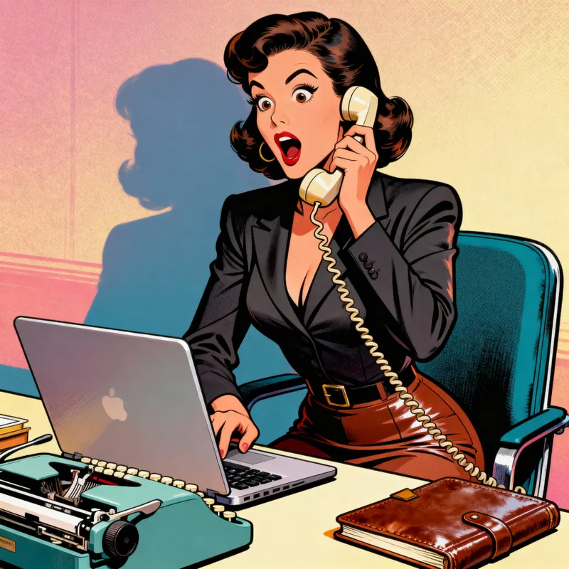 Stylish Pinup Business Woman with Laptop & Phone