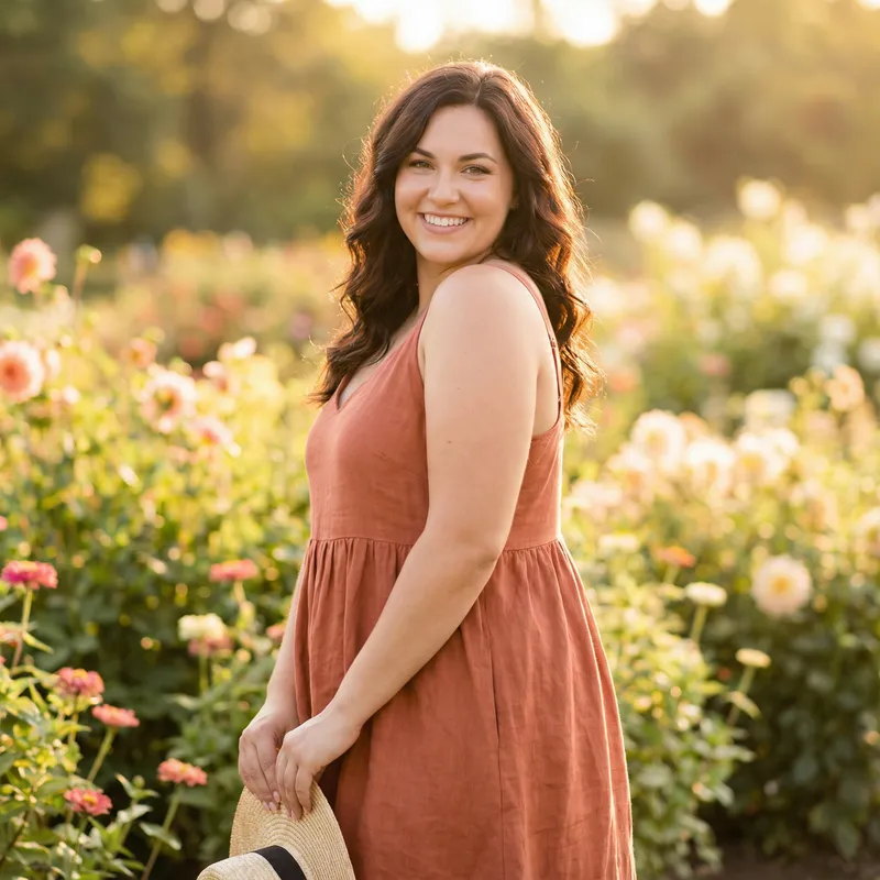 Young Woman with Full Bust in Stylish Summer Outfit