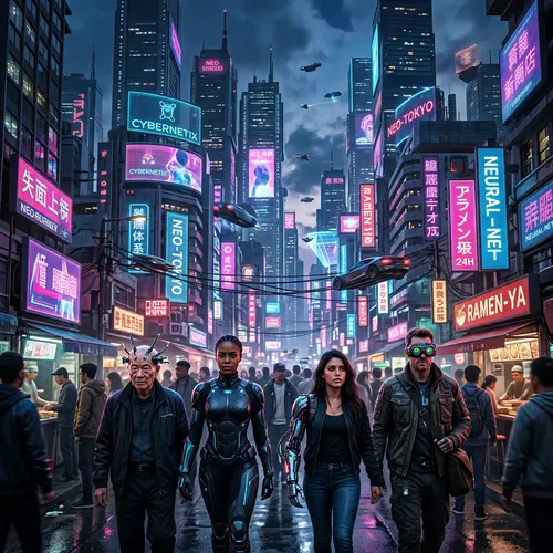 Futuristic Cyberpunk Cityscape at Dusk