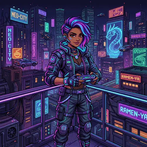 Cyberpunk Female with Gamepad - Pixel Art Design