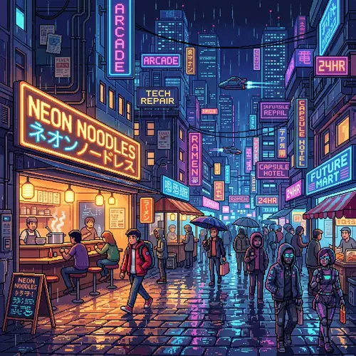 Pixel Art Cyberpunk City: Neon Nights & Stories