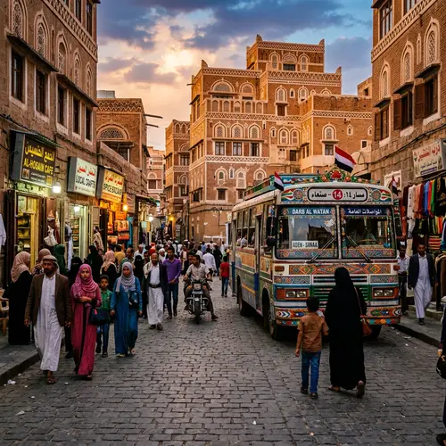 Darb al Watan Bus - Vibrant Street Scene with Cultural Decorations