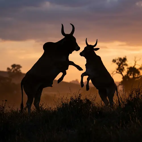 Detailed Silhouette of Two Gossipy Bulls