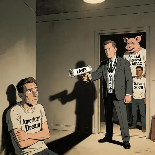 Satirical Cartoon on American Dream's Frustration