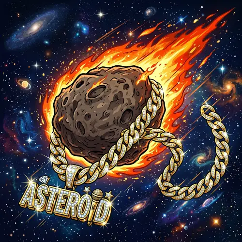 Cartoon Asteroid with Blazing Rap Chain | Unique Space Illustration