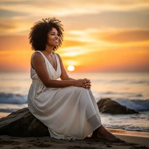 Beautiful Women Enjoying Sunrise at the Beach