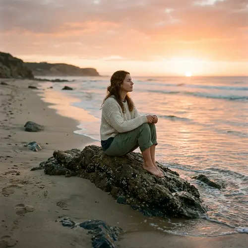 Beautiful Women Enjoying Sunrise at the Beach