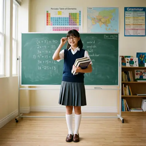 Adorable Asian Schoolgirl in Classroom Setting | Educational Attire