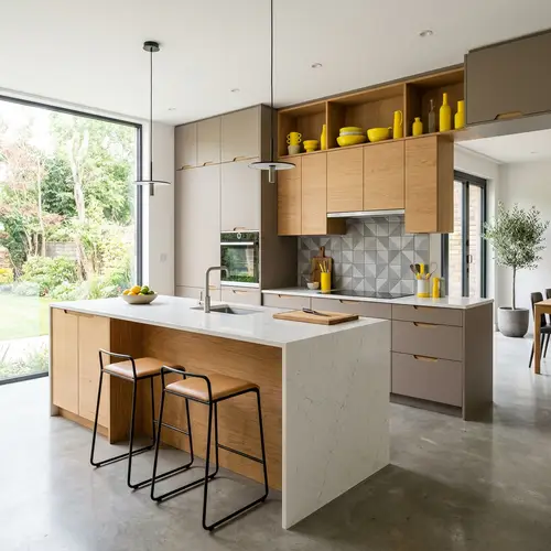 Modern Kitchen Interior Design | Earthy Neutrals with a Pop of Color