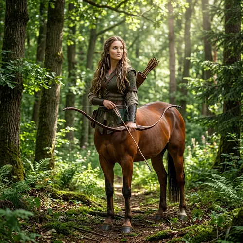 Majestic Female Centaur in Enchanting Forest Scene
