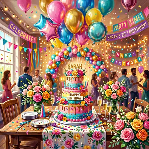 Colorful Birthday Cake Celebration Scene