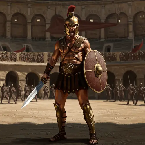 Fierce Gladiator in Dramatic Colosseum Scene