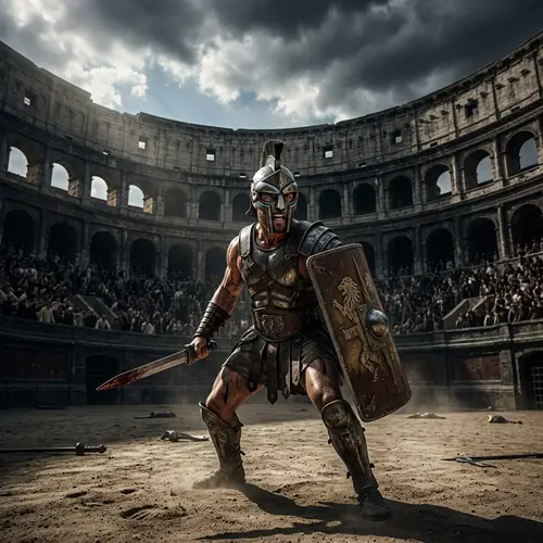 Fierce Gladiator in Dramatic Colosseum Scene