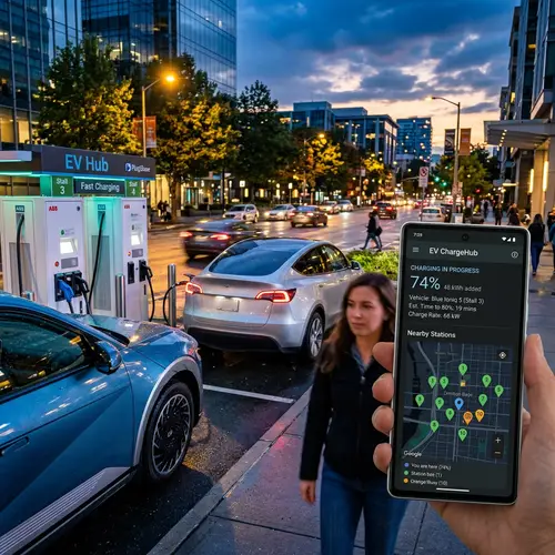 Modern Electric Vehicle Charging Station with Contemporary Cars