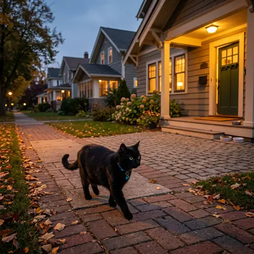 Cute Black Cat Finding Its Way Home