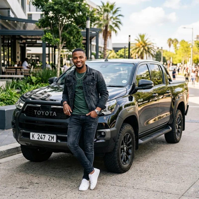 Handsome African Man with Black Hilux - Stylish Pose