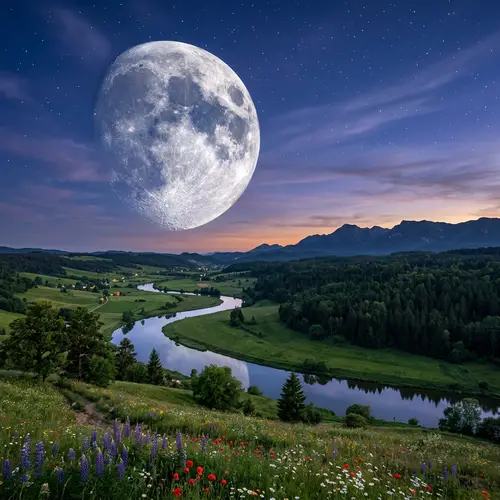 Celestial Landscape: Lunar Beauty & Tranquil Earthly Scene