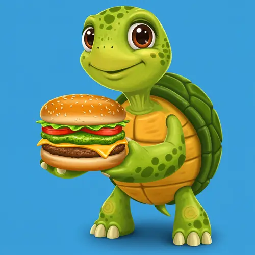 Animated Turtle with Green Burger