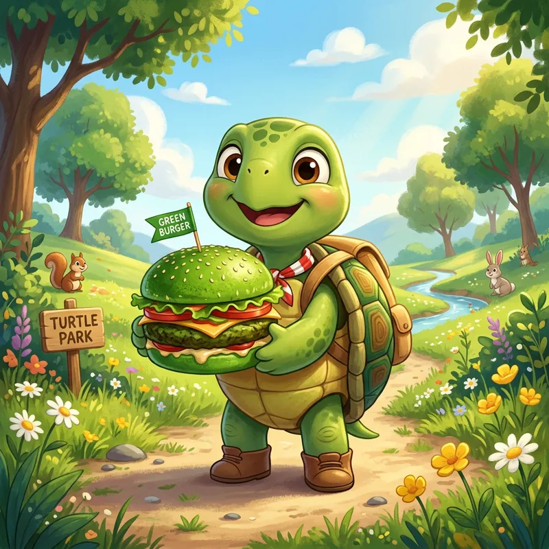 Animated Turtle with Green Burger