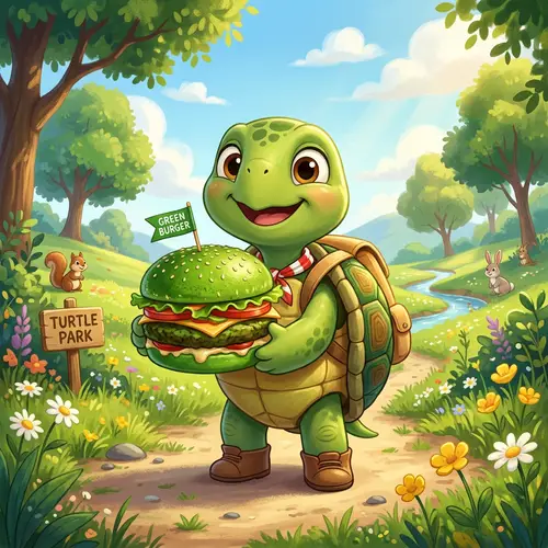 Animated Turtle with Green Burger