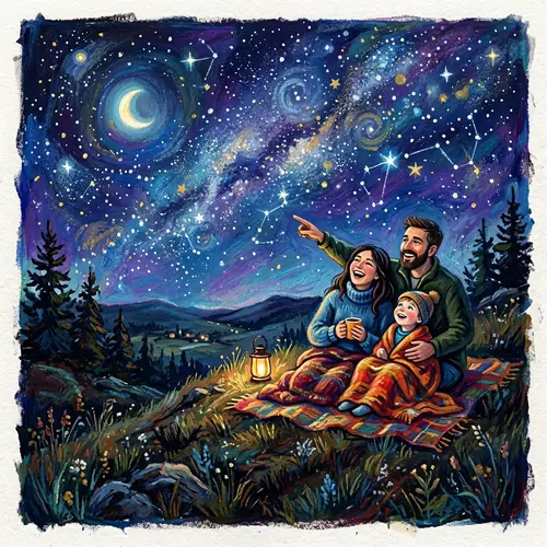 Family Enjoying a Starry Night in Oil Pastel