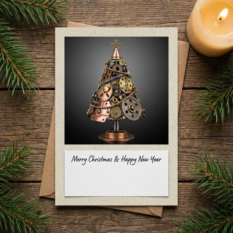 Unique Christmas Card with Metal Tree Design