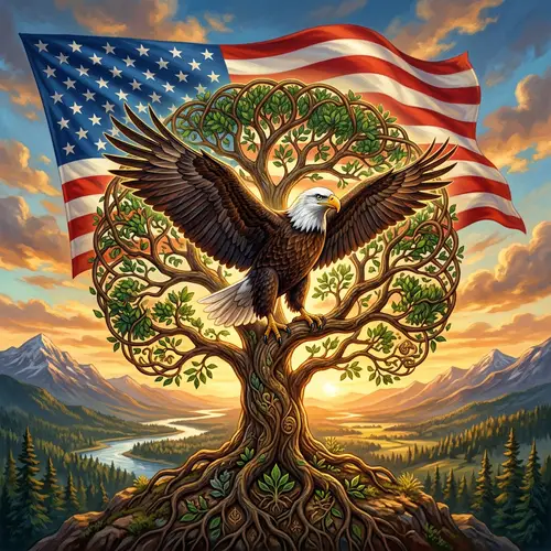 Eagle with USA Flag & Tree of Life Artwork