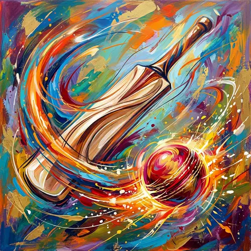 Abstract Cricket Bat and Ball Painting - Capturing the Excitement