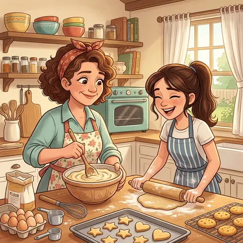 Brunette Women Baking - Cartoon Art