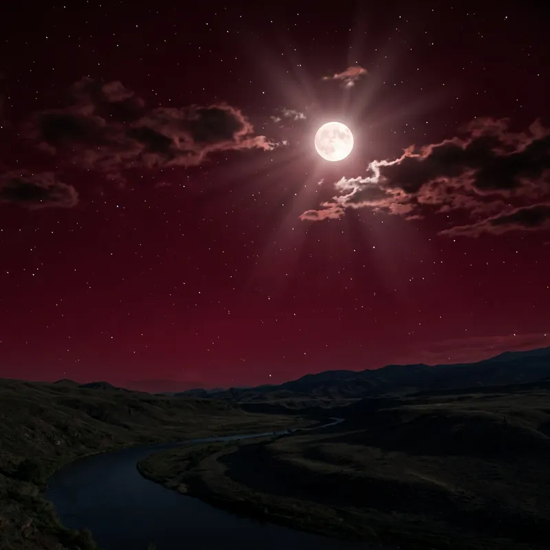 Ruby Red Night Sky - Tranquil Celestial Scene