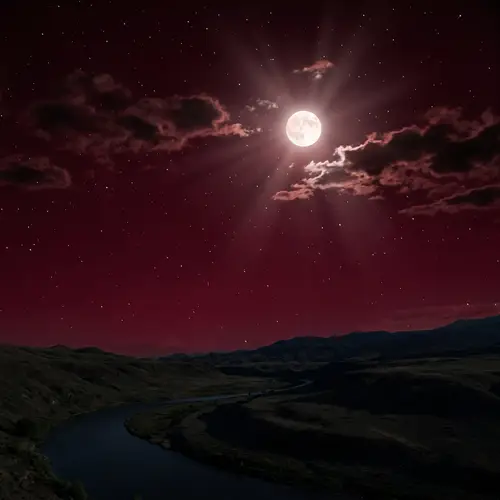 Ruby Red Night Sky with Moon and Stars