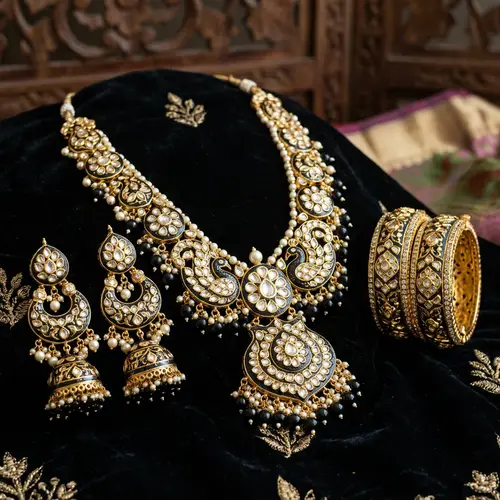 Exquisite Black Kundan Jewelry Set | Rajasthani Craftsmanship