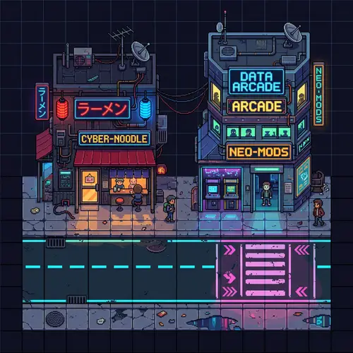 16 Bit Cyberpunk City Pixel Art Sheet
