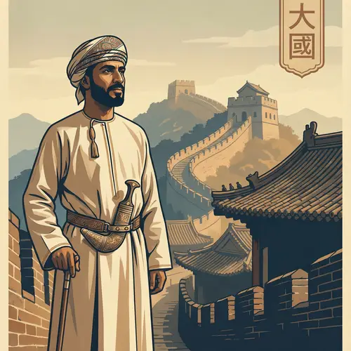 Omani Man in Traditional Attire at Chinese Historical Place