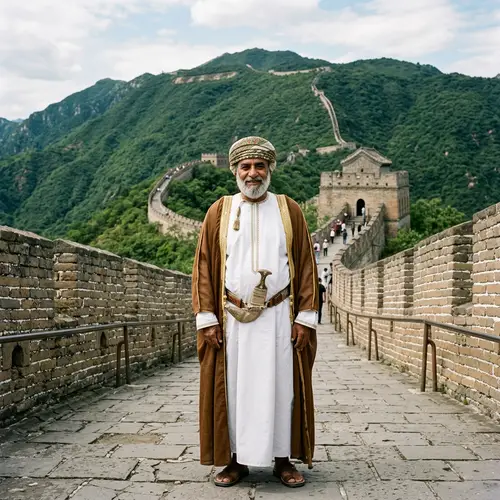 Middle-Eastern Man in Traditional Omani Attire at China Wall