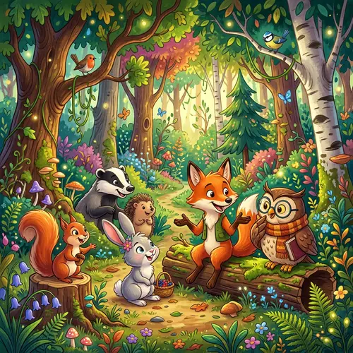 Colorful Forest Animals in Conversation