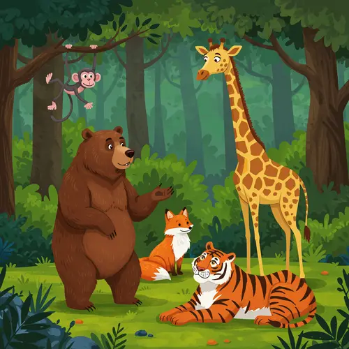 Colorful Forest Animals in Conversation