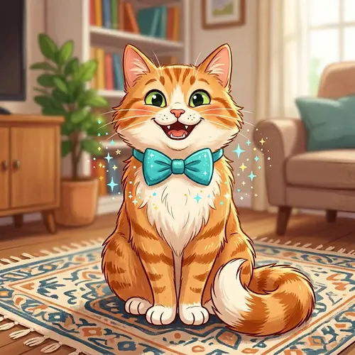 Playful Cartoon Cat with Turquoise Bow Tie