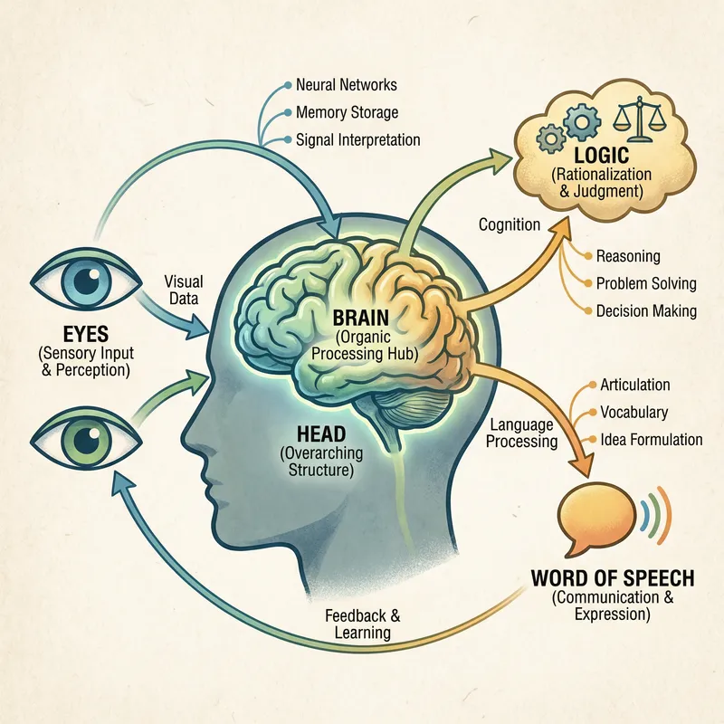 Head, Brain, Eyes, Logic, Speech: Cognitive Processes Mind Map