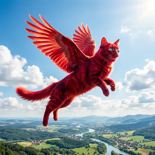 Unique Red Flying Cat - Spectacle in the Sky!
