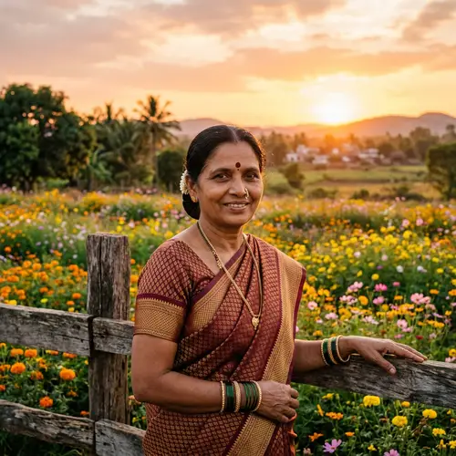 Mature South Asian Woman in Traditional Attire | Serene Countryside Portrait