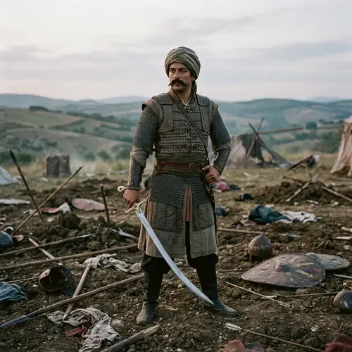 Turkish Soldier With Sword on Battlefield - Serene Aftermath
