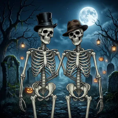 Spooky Halloween Skeletons | Eerie Moonlit Scene